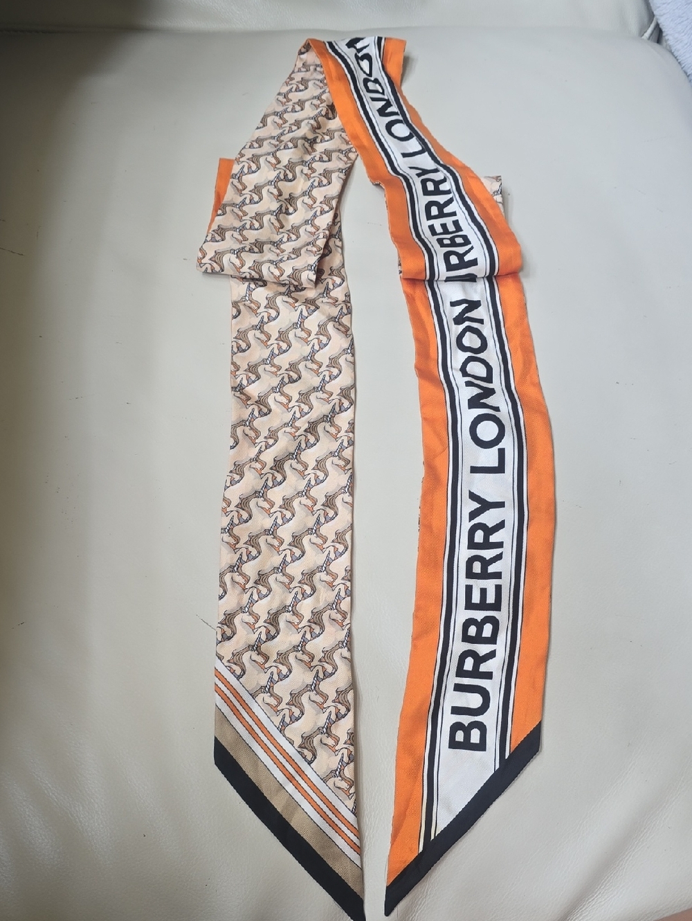 Burberry Orange & Beige Silk Scarf Tie
